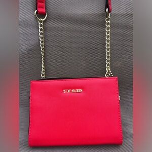 Steve Madden Bold Red Crossbody Bag with Gold Chain